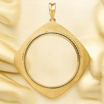 Load image into Gallery viewer, 14K Yellow Gold Coin Bezel Mounting Pendant - 13 Different Sizes - Polished Textured and Beaded Diamond Shaped Prong - with Chain Options
