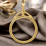 Load image into Gallery viewer, 14K Yellow Gold Coin Bezel Mounting Pendant - 10 Different Sizes - Polished Western Rope Prong Coin Bezel Pendant - with Chain Options

