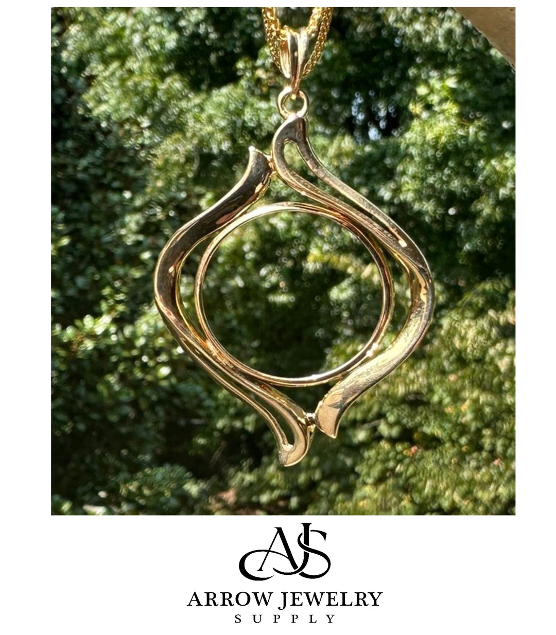 14K Yellow Gold Coin Bezel Mounting Pendant - 8 Different Sizes - Polished Fancy Wave Prong Coin Bezel Pendant - with Chain Options