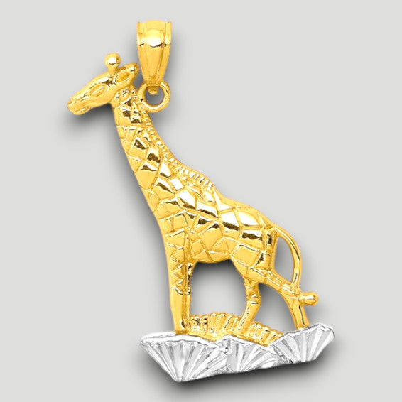 14K Yellow Gold w/Rhodium Diamond-cut Polished Giraffe Pendant with Chain Necklace options