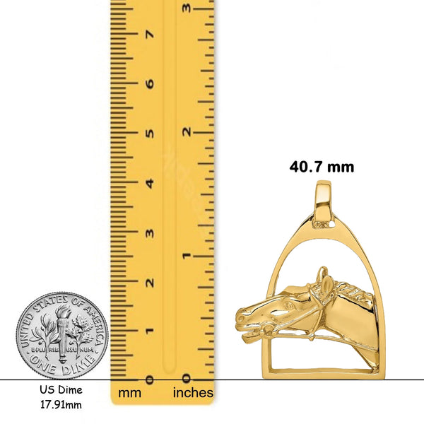 14K Yellow Gold Polished Horse Head in Stirrup Charm with Chain Necklace options