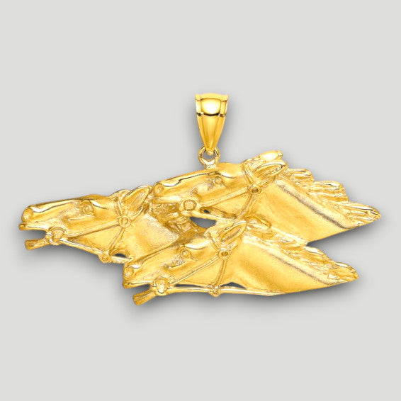 14K Yellow Gold Triple Horses Head Charm with Chain Necklace options
