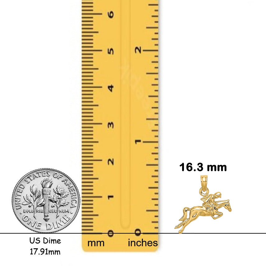 14K Yellow Gold Jockey on Jumping Horse Charm with Chain Necklace options
