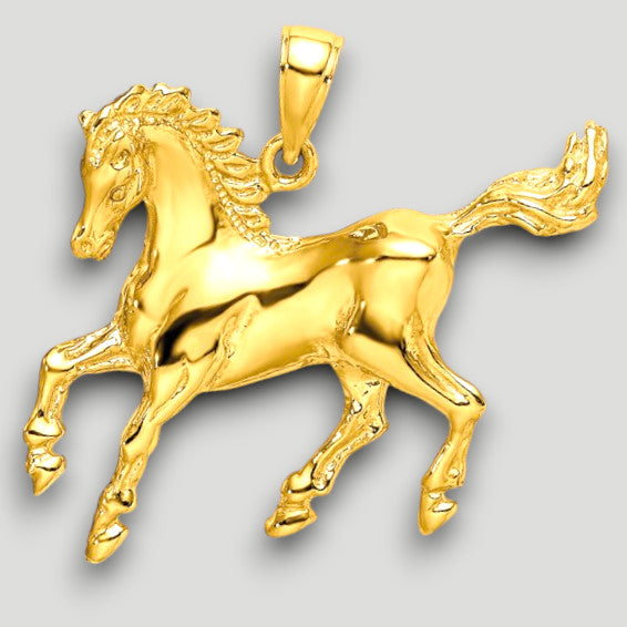 14K Yellow Gold Horse Charm Open Back with Chain Necklace options