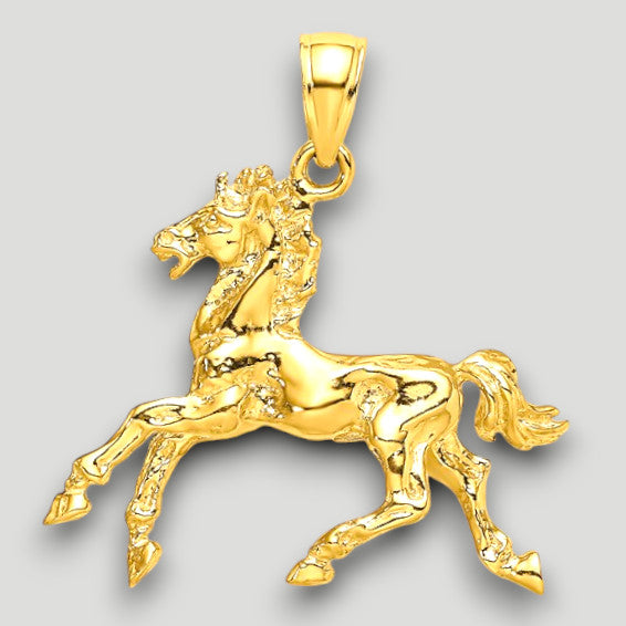 14K Yellow Gold 3-D Horse Trotting Charm with Chain Necklace options