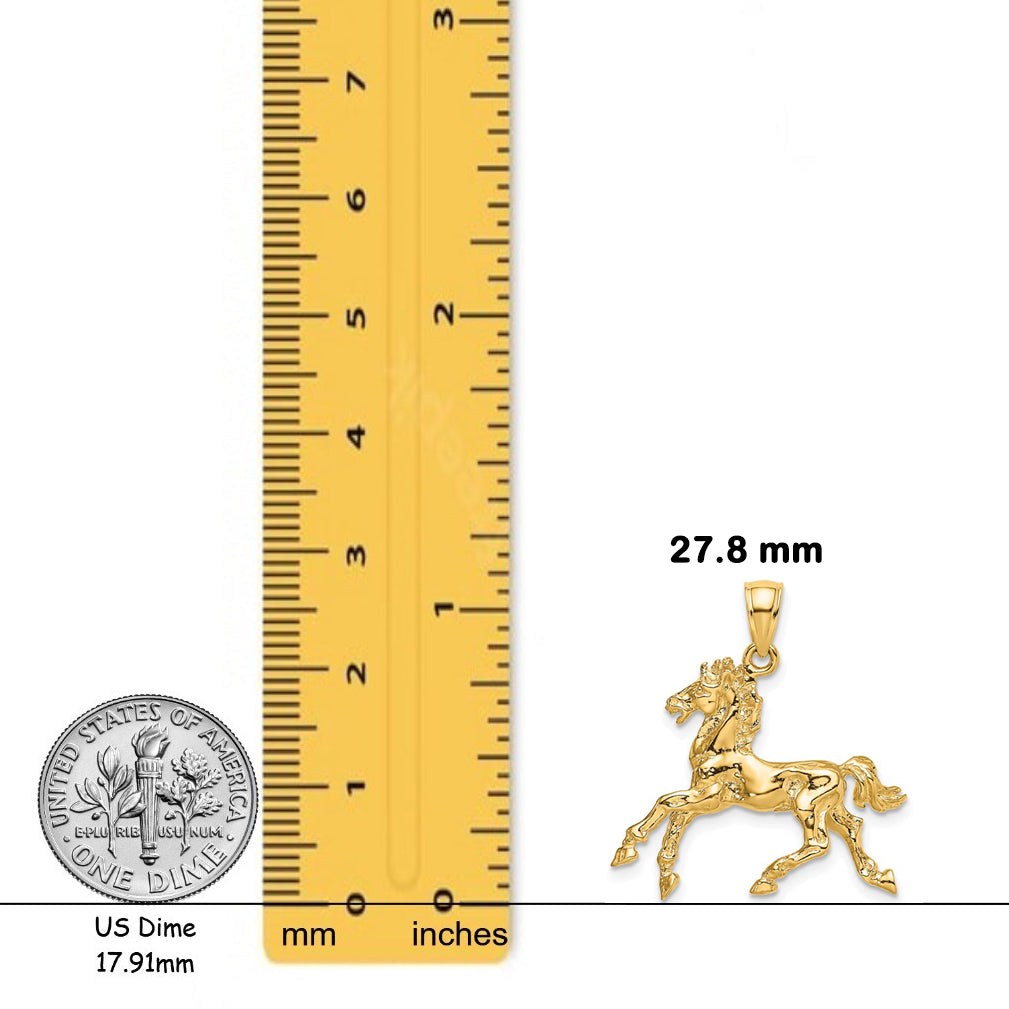 14K Yellow Gold 3-D Horse Trotting Charm with Chain Necklace options