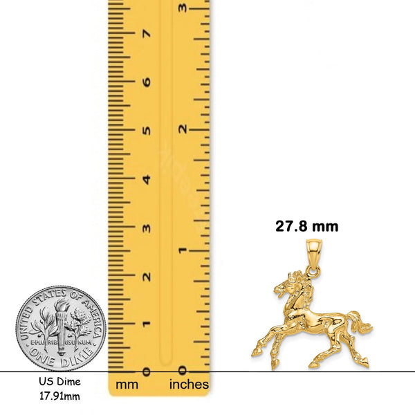 14K Yellow Gold 3-D Horse Trotting Charm with Chain Necklace options