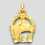 Load image into Gallery viewer, 14K Yellow Gold Diamond-cut Horse Head in Horseshoe Charm with Chain Necklace options
