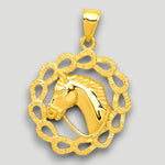 Load image into Gallery viewer, 14K Yellow Gold Solid Polished Horse Head in Horseshoes Pendant with Necklace Chain Options

