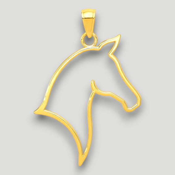 14K Yellow Gold Polished Cut Out Horse Head Pendant with Chain Necklace options