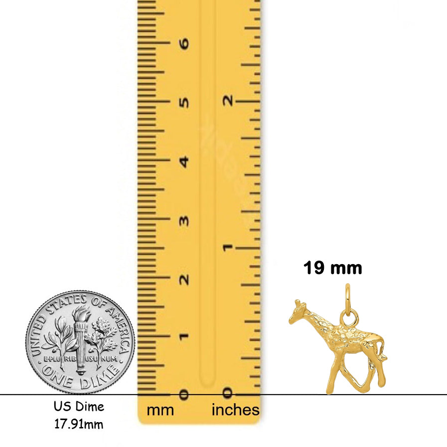 14K Yellow Gold Solid Polished 3-D Giraffe Charm with Chain Necklace options