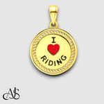 Load image into Gallery viewer, 14K Yellow Gold I Heart Horses/I Heart Riding Enameled Reversible Pendant with Chain Necklace options
