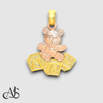 Load image into Gallery viewer, 14K Two-Tone Teddy Bear w/ ABC Blocks Charm with Chain Necklace options
