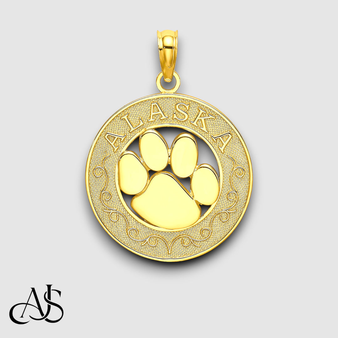14K Yellow Gold ALASKA w/ Bear Paw Charm with Necklace Chain Options