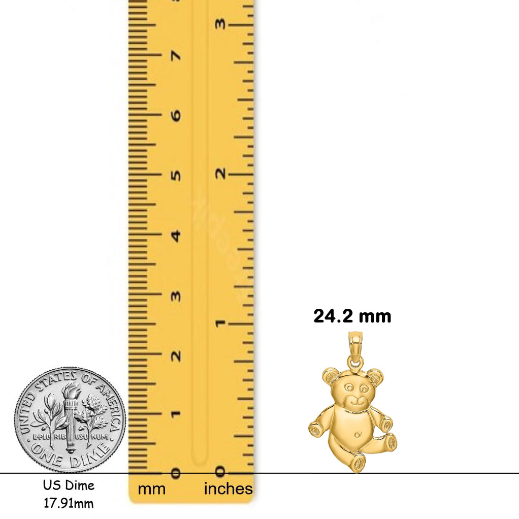 14K Yellow Gold Reversible Teddy Bear Charm with Chain Necklace options