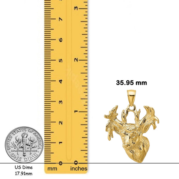 14K Yellow Gold 2-D Textured Deer Head Charm with Chain Necklace options