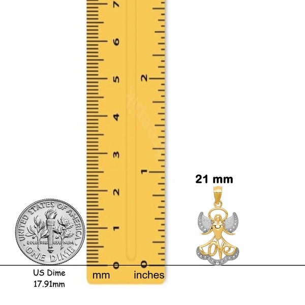 14K Yellow Gold w/Rhodium LOVE Angel Pendant with Chain Necklace options