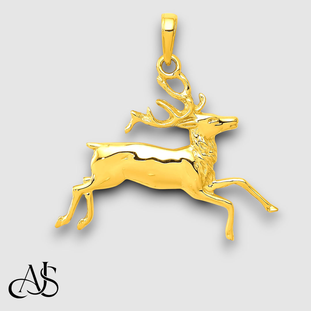 14K Yellow Gold Deer Running Pendant with Chain Necklace options