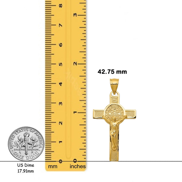 14K Yellow Gold San Benito 2-Sided Crucifix Pendant with Chain Necklace options