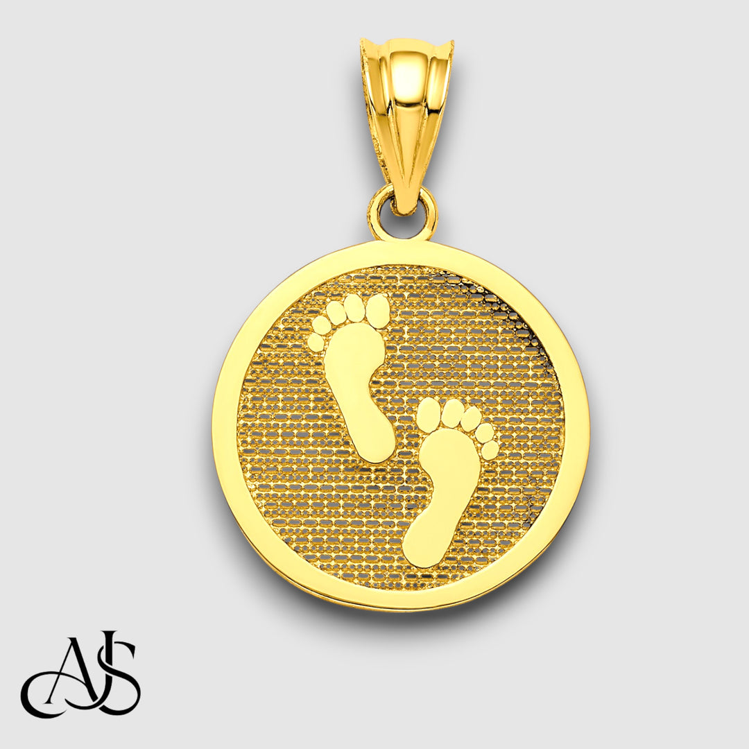 14K Yellow Gold Polished Reversible Have Faith/Footprints Pendant with Chain Necklace options