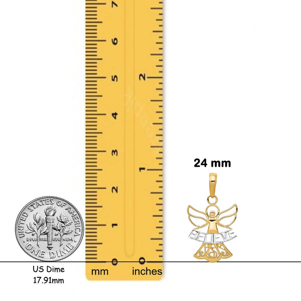 14K Yellow Gold W/Rhodium BELIEVE Angel Pendant with Chain Necklace options