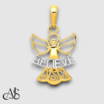 Load image into Gallery viewer, 14K Yellow Gold W/Rhodium BELIEVE Angel Pendant with Chain Necklace options
