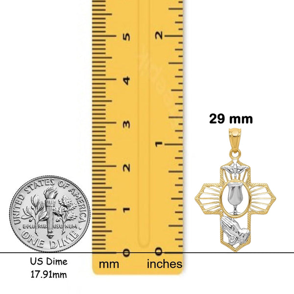 14K Yellow Gold w/Rhodium Cross Pendant with Chain Necklace options
