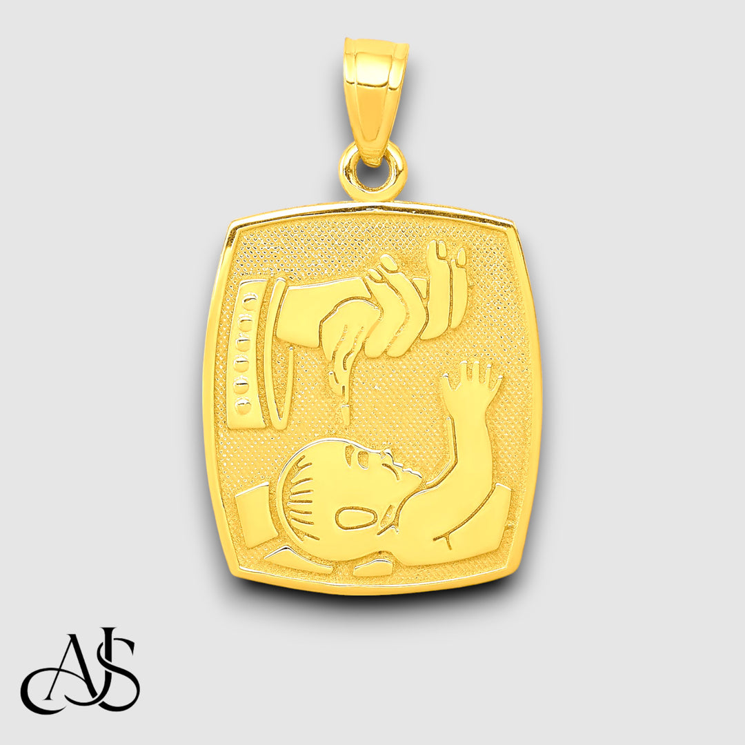 14K Yellow Gold Satin / Polished Baptism Pendant with Chain Necklace options
