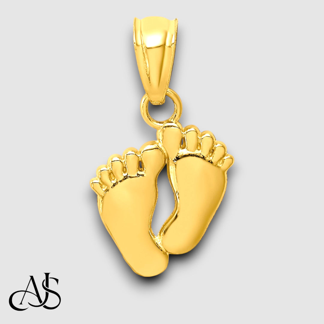 14K Yellow Gold Small Feet Pendant with Chain Necklace options