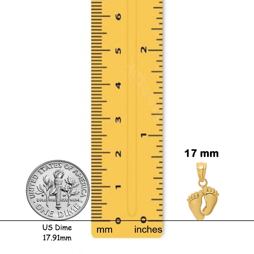 14K Yellow Gold Small Feet Pendant with Chain Necklace options