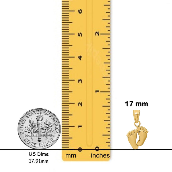 14K Yellow Gold Small Feet Pendant with Chain Necklace options