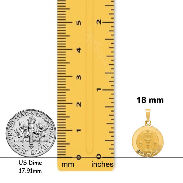 14K Yellow Gold Polished and Satin Confirmation Medal Hollow Pendant with Chain Necklace options