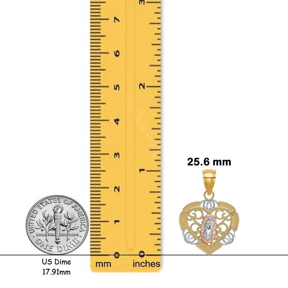 14K Two-tone Gold w/White Rhodium Guadalupe In Heart Charm with Chain Necklace options