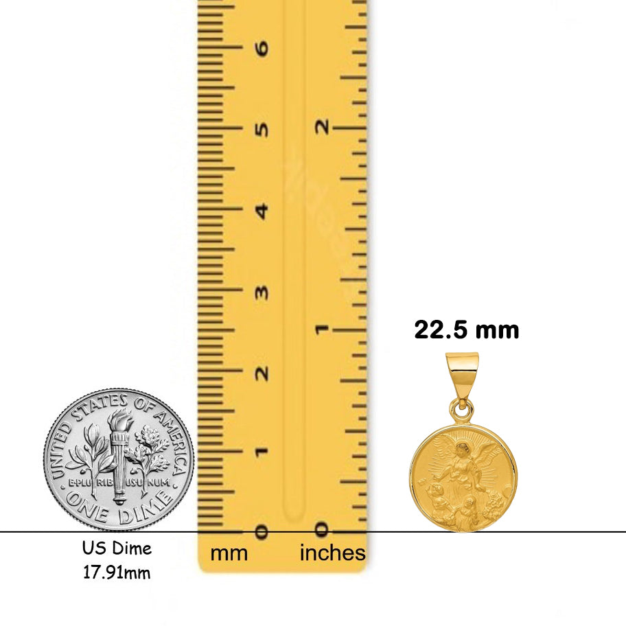 18K Yellow Gold Guardian Angel Medal Pendant with Chain Necklace options
