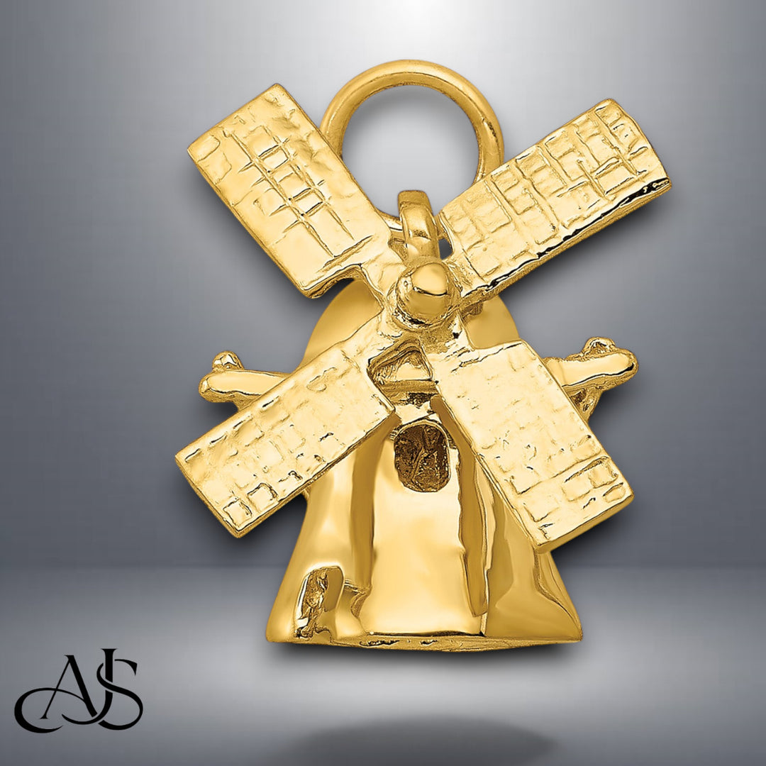 14K Yellow Gold 3D Windmill Charm with Chain Necklace options