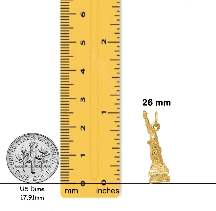 14K Yellow Gold 3D Statue Of Liberty Charm with Chain Necklace options