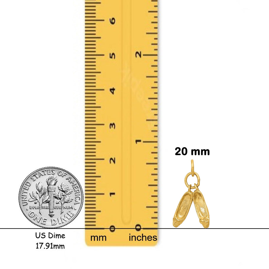 14K Yellow Gold 3D Ballet Slippers Charm with Chain Necklace options