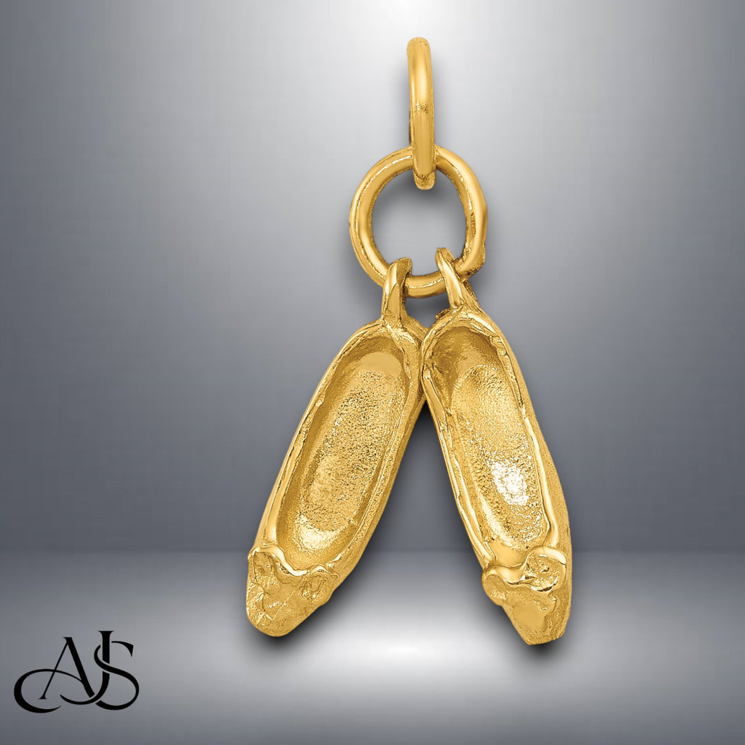 14K Yellow Gold 3D Ballet Slippers Charm with Chain Necklace options
