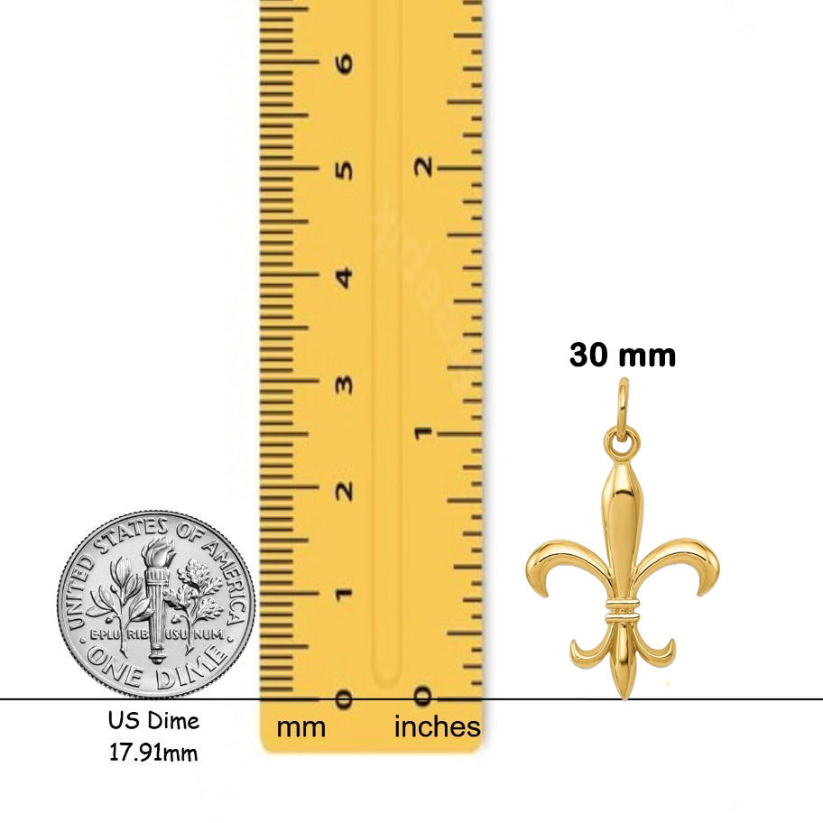14K Yellow Gold Hollow Fleur De Lis Charm with Chain Necklace options
