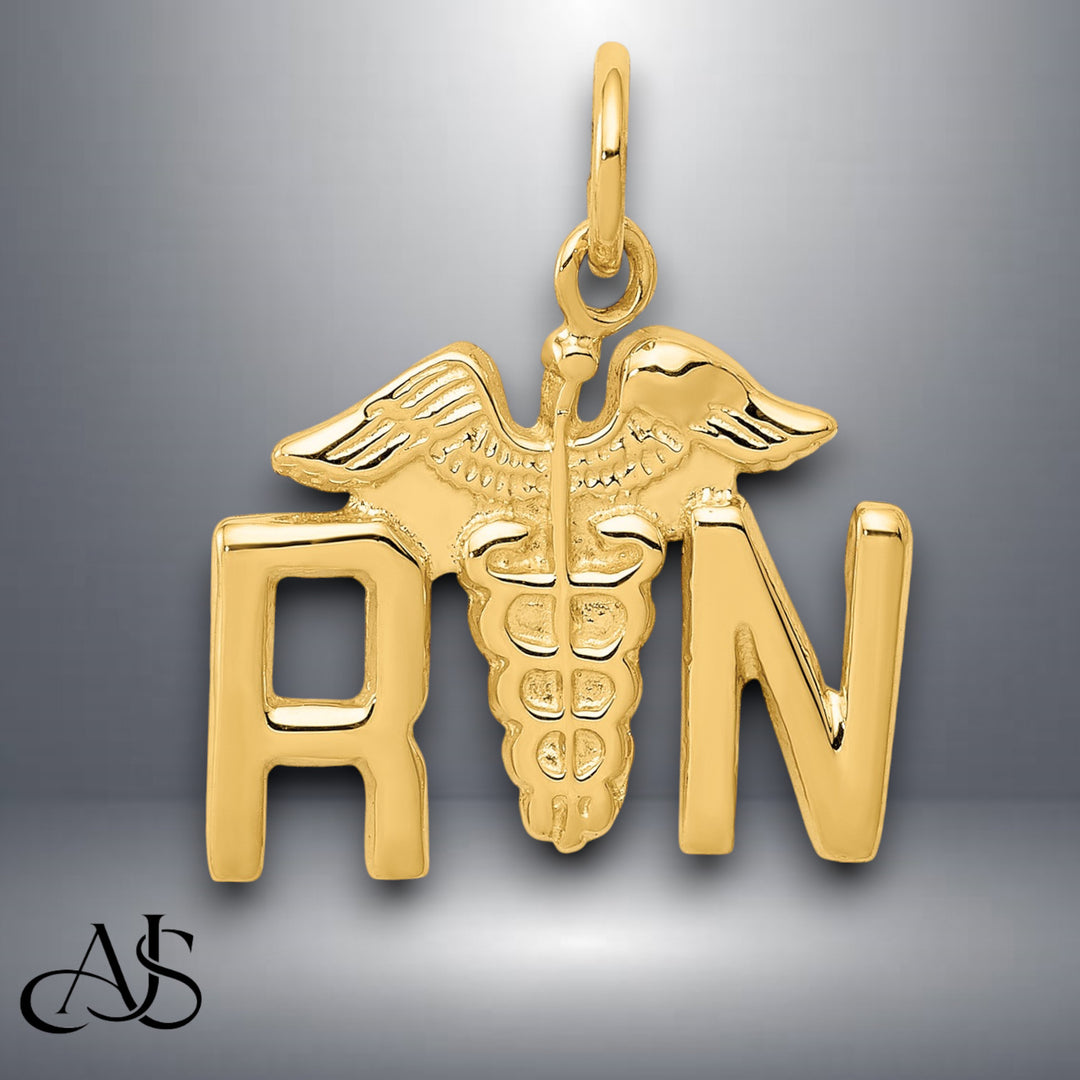 14K Yellow Gold RN Registered Nurse Charm with Chain Necklace options