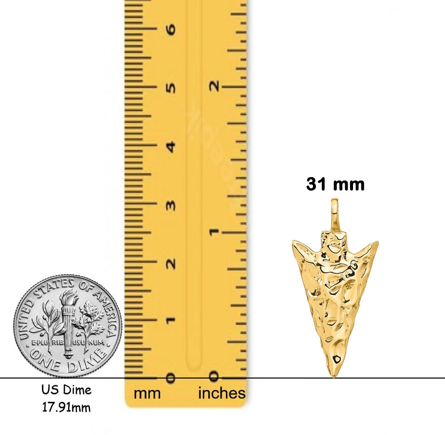 14K Yellow Gold 3D Arrow Head Charm with Chain Necklace options