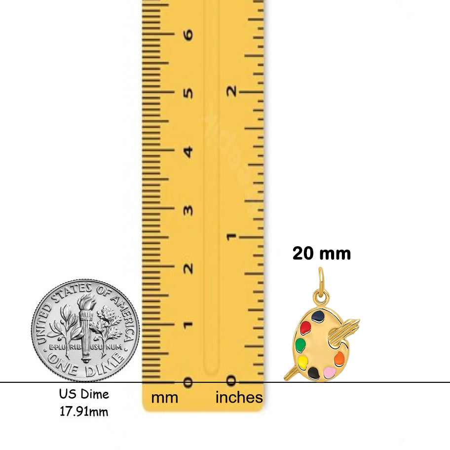 14K Yellow Gold Enameled Artist Palette Charm with Chain Necklace options