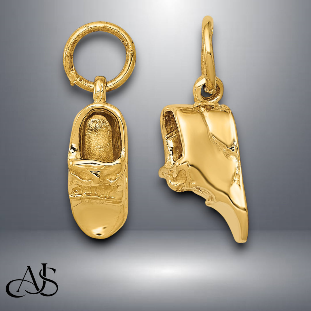 14K Yellow Gold 3D Single Baby Shoe Charm with Chain Necklace options