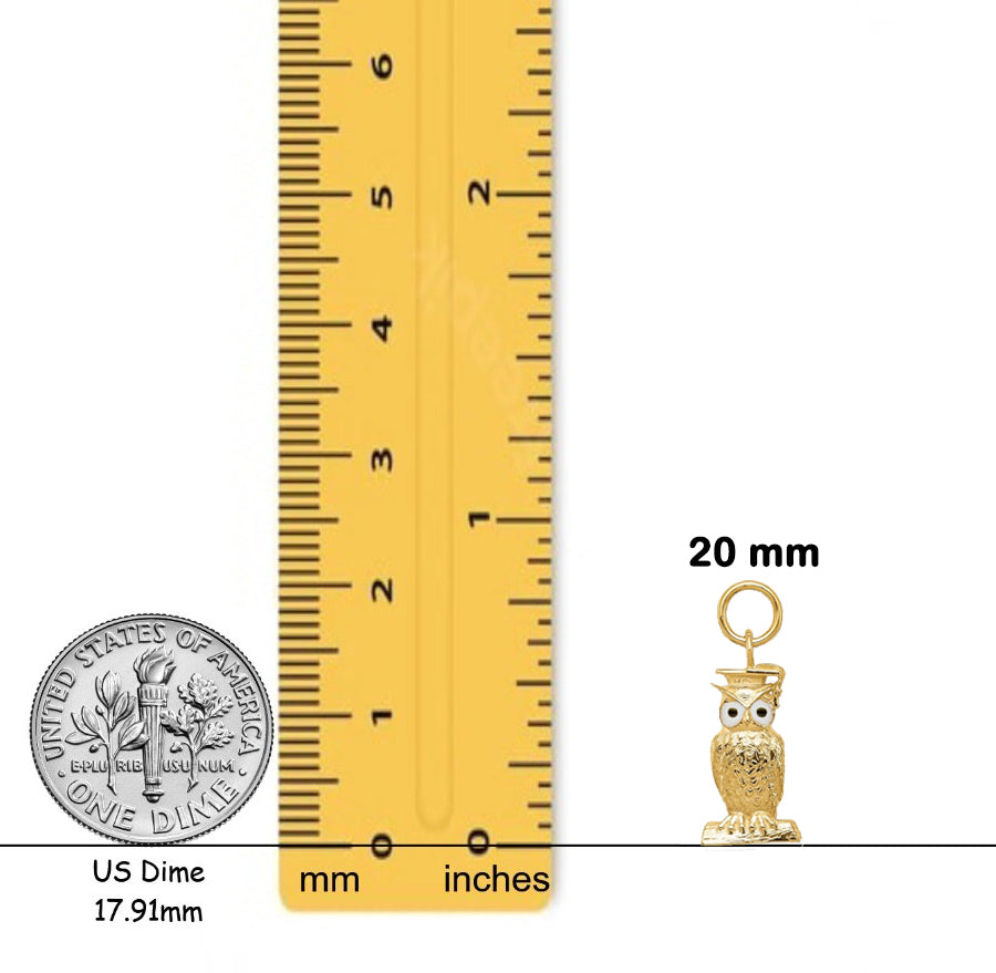 14K Yellow Gold Graduation Owl Charm with Enamel with Chain Necklace options