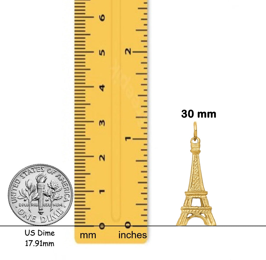 14K Yellow Gold 3D Eiffel Tower Charm with Chain Necklace options