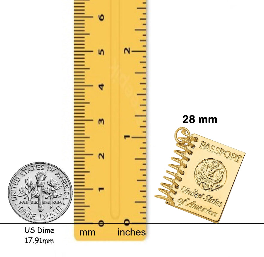 14K Yellow Gold 3D Passport Opens Charm with Chain Necklace options