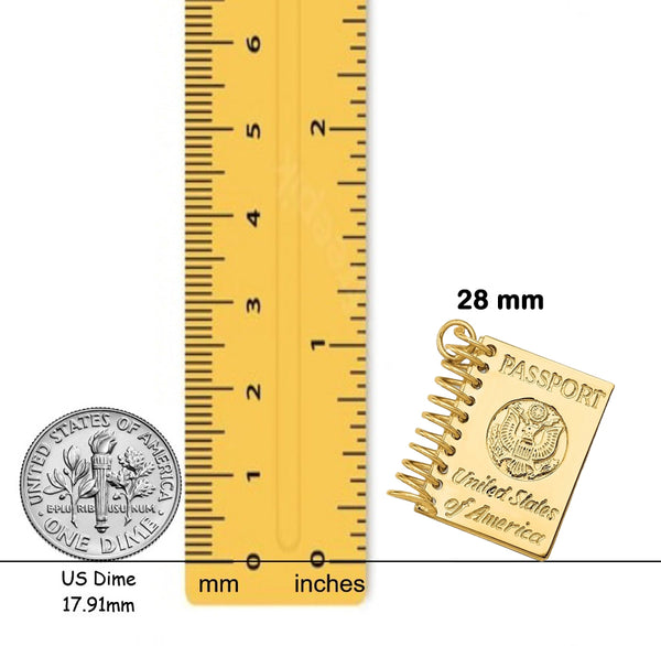 14K Yellow Gold 3D Passport Opens Charm with Chain Necklace options