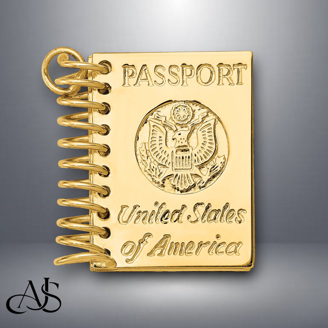 14K Yellow Gold 3D Passport Opens Charm with Chain Necklace options