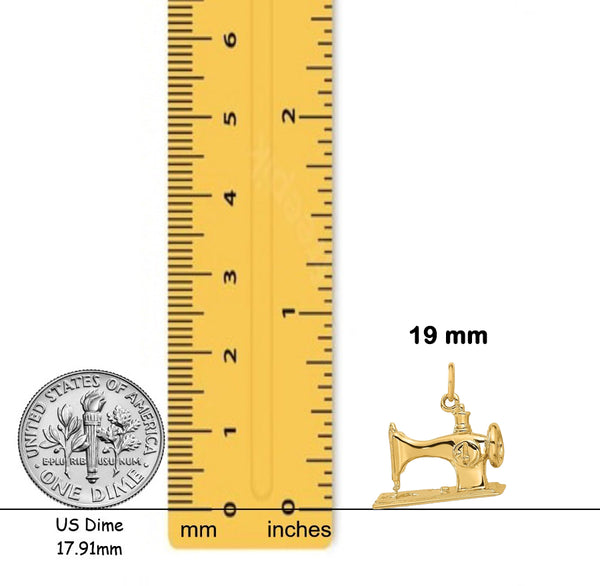 14K Yellow Gold 3D Antique Sewing Machine Charm with Chain Necklace options