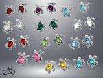 Load image into Gallery viewer, Sterling Silver Birthstone Sea Turtle Earrings with Pear Shape Birthstone
